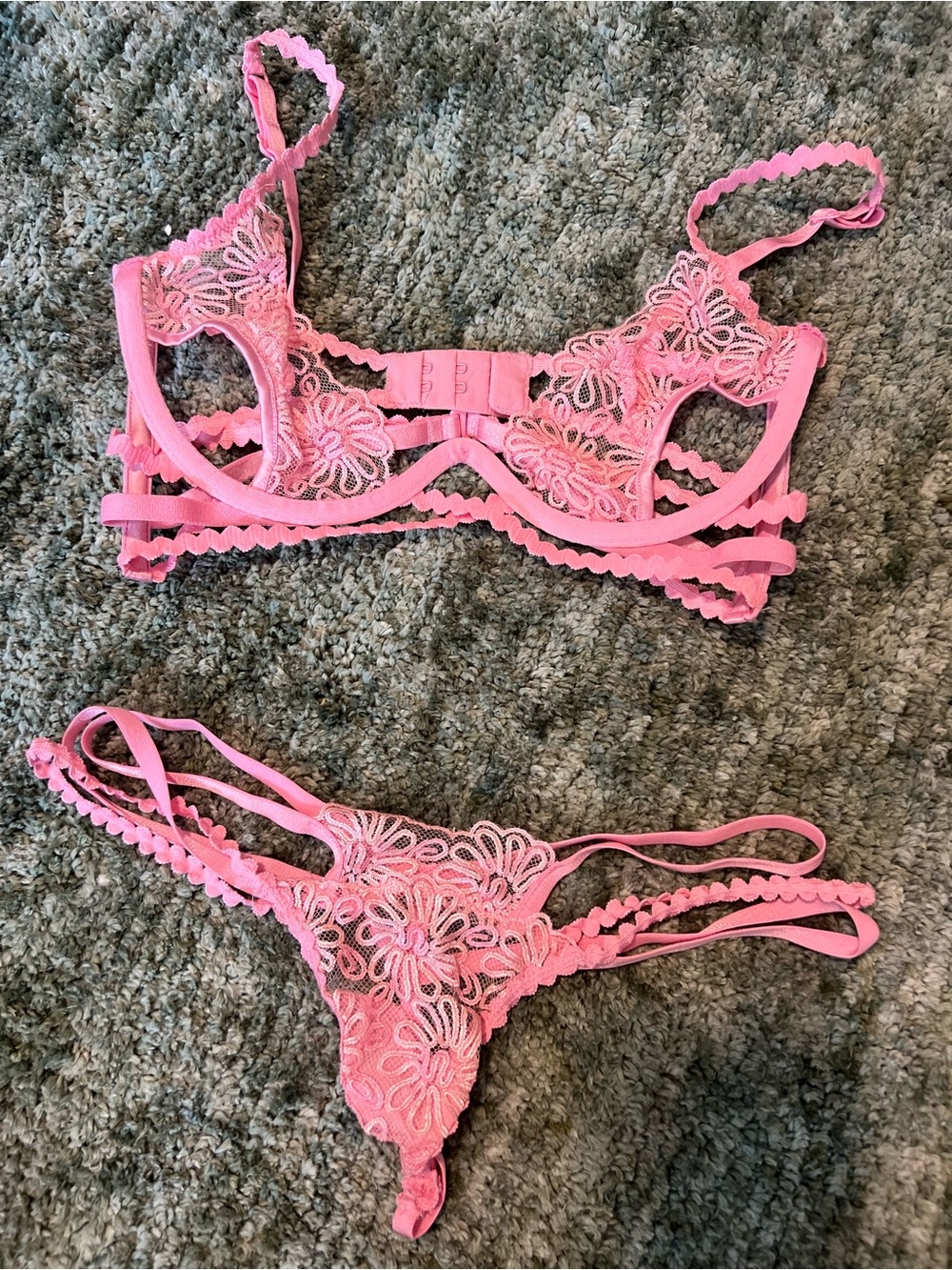 For Love And Lemons Pink Floral Lace Strappy Lingerie Set Size XS